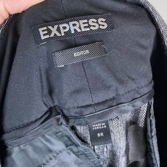 Express Editor Grey Striped Wide Waistband Flare Leg Trouser Pants - Picture 3 of 5